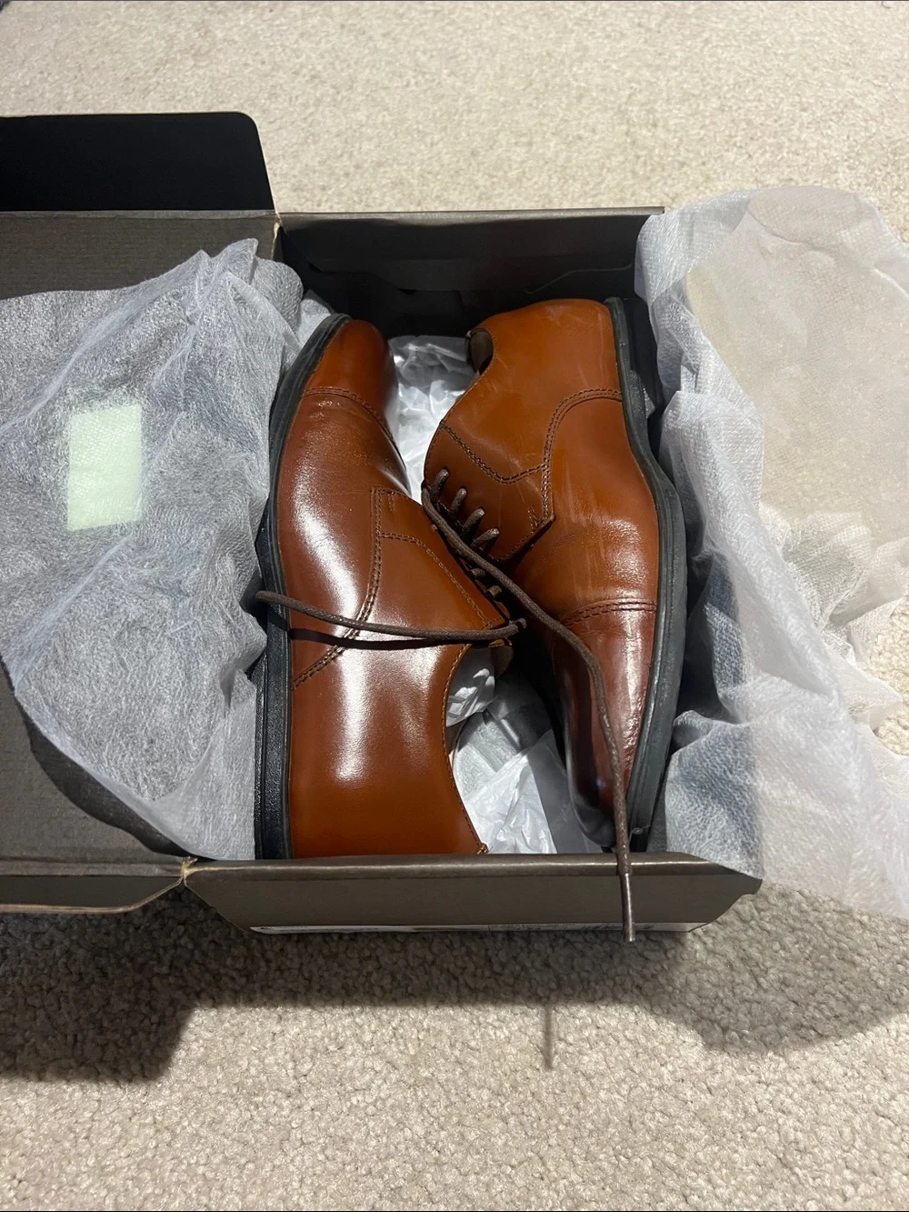 Florsheim Reveal Cap Toe Ox Derby Boys 4M Cognac Leather dress shoe like New